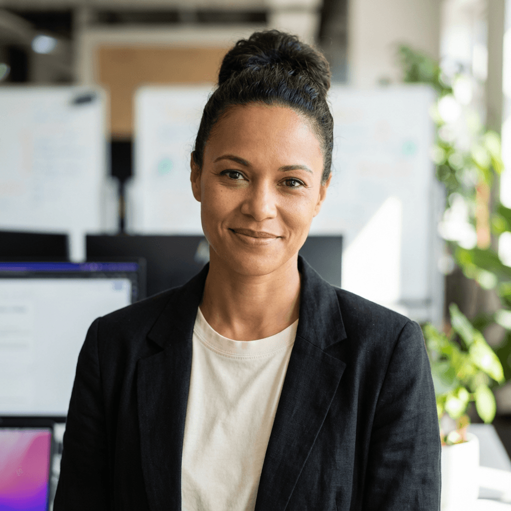 Emily Rodriguez, an independent consultant, organized and focused at her workspace