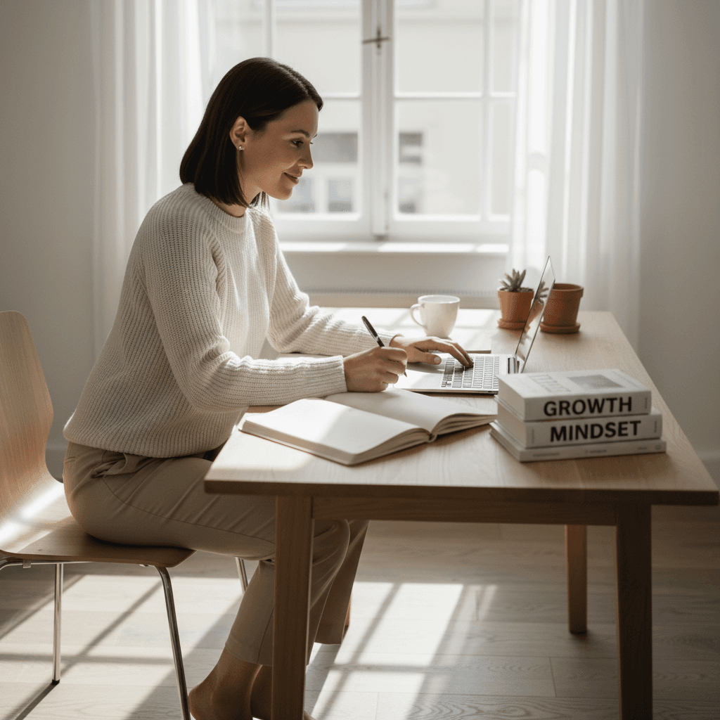 Professional virtual assistant working remotely from a bright home office